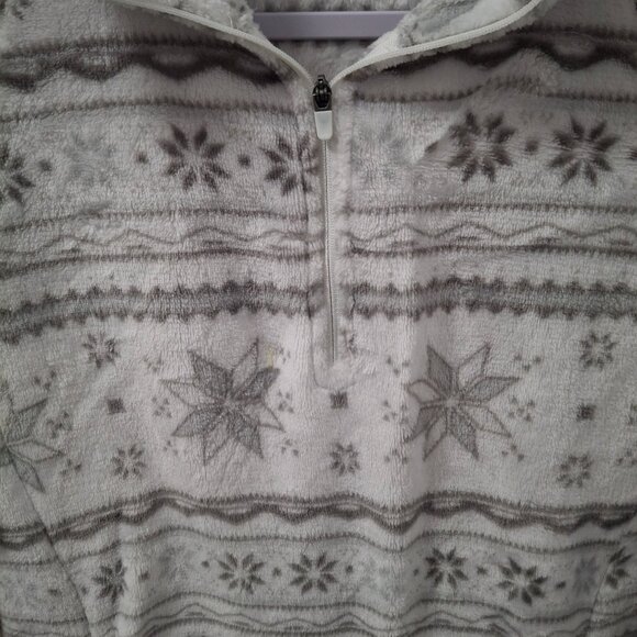 Eddie Bauer Womens Fleece Pullover M Snowflake Pattern Half-Zip Kangaroo Pocket - Picture 4 of 9